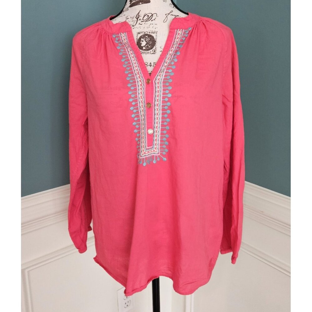 Lilly Pulitzer L Essie Embroidered Coral Blouse Top